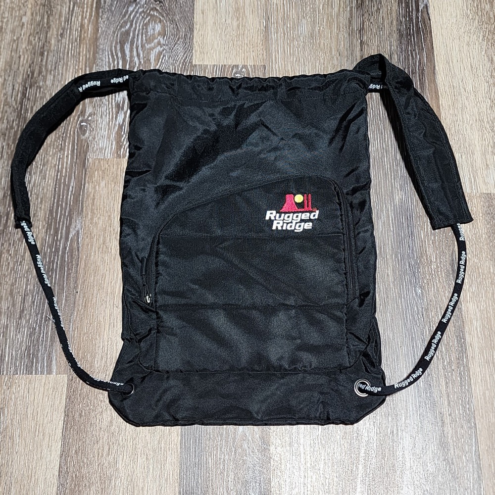 New Rugged Ridge Black Backpack Jeep Wrangler Off-Road Zip Pocket Drawstring Bag